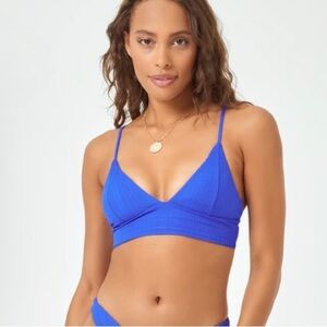 NWT L*Space Pointelle Rib Royal Blue Winnie Athletic  Bikini Top Womens Size L